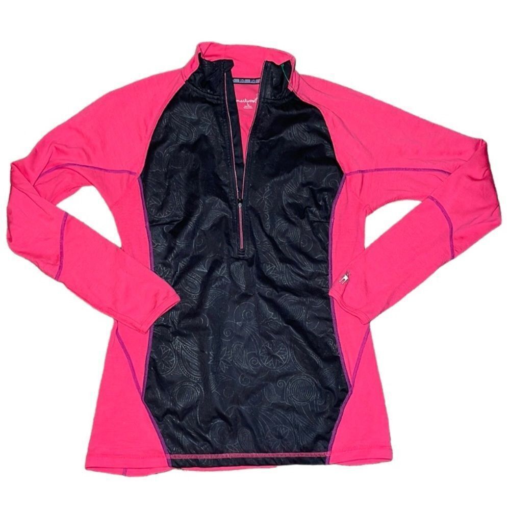 Smartwool Top Baselayer Womens Large NTS Light 195 Pink/Gray Wind 1/2 Zip Merino